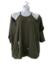 Torrid Green Cutout Distressed Cold Shoulder Sweatshirt 4 26 4X