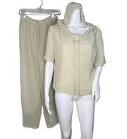 Joseph Ribkoff Pant Set Womens 10 Cream Hood Relaxed Neutral Lightweight Gauzy