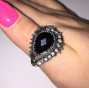 Black stone & rhinestone ring