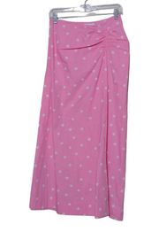 Ganni Polka Dot Print Organic Cotton Midi Skirt in Pink – Size 34 (XS/2) – NWT