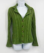 Vintage Y2K Ribbed Green Sweater Cardigan Size Medium Fairycore Whimsical