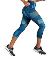 Brooks Blue Stripped Lazer Cut Running Method 3/4 Crop Tight Leggings S