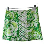 Lilly Pulitzer  Mini Skirt Mini Green & White Floral Tate Heart Breakers 0 Lined