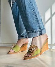 Y2K Enzo Angiolini Wedges Size 7.5 Statement Footwear Leather Orange Green