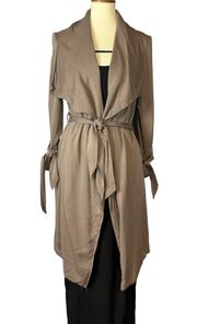 Thread & Supply Duster Coat Jacket XS Belted Bows Khaki Oversized Cotton Long