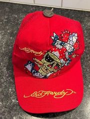 ED HARDY Women’s Vintage Y2K Red Skull Trucker Hat One Size NEW