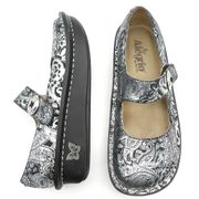 Alegria Paloma Mary Jane Comfort Shoes in Silver Paisley Women’s Size US 6 | 36