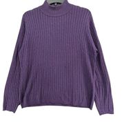 Neiman Marcus Womens Silk Cable Knit Sweater L Purple Pullover Mock Neck Vintage