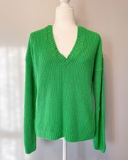 Green V Neck Oversized Sweater