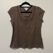Chocolate Brown Y2K Style Ribbed Cotton Top Size L