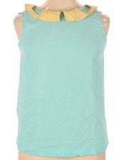 Vero Moda Blouse Top XL Blue Yellow Women Tank Peter Pan Button Back Summer NWT