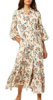 Misa Adriana Flora Maxi Shirtdress Flora Block Balloon Sleeve Sz Medium