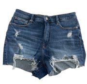 Good American Shorts Women 12 / 31 Blue Denim Distressed High Rise Cutoff Cotton