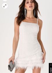 White Sequin Feather Dress