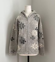 Talbot Grey Hand Knit Snowflake Design Full Zip Hoodie