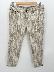 Free People Jeans Women 29 Cream Feather Printed Ankle Zip Skinny Crop