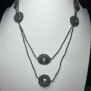 Vintage Boho Seed Bead and Crystal Station Necklace