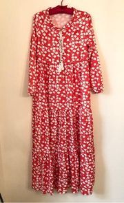 Floral Long Sleeve caftan muumuu Red Dress S