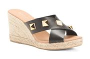 Maypol Anthropologie Studded Leather Espadrille Wedge Sandals Black 10