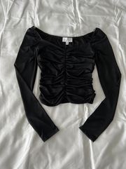 Black Long Sleeve Cinch Detail Crop Top