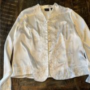 White Laura Scott Asian Style Button Down Silk Jacket Top 14 great condition