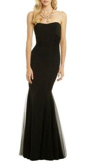 Rent the runway sz 12 badgley mischka black curves for days gown mesh strapless