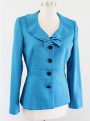 ASL Levine Womens Blue Textured Ruffle Lapel Blazer Suit Jacket Size 8