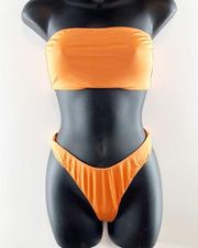 Naked Wardrobe  Strapless Tube Bandeau High Cut Cheeky Bikini Orange Medium