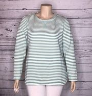 IZOD NWT Size XL Green & Cream Striped Fleece Lined Sweatshirt Top