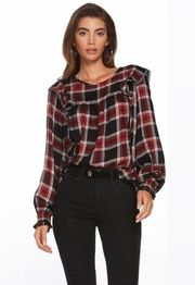 Jessica Simpson Top Plaid Ruffle in Tawny Port Black Red Size L New with Tag