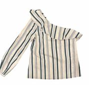 NWOT L’ACADEMIE Extra Small Blouse Indigo Stripe One Shoulder Top Revolve