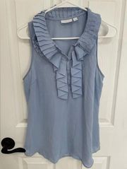 New York & Company Light Dusty Blue Button Front Ruffle Tank Top Women’s Size M