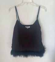 BB Dakota black v neck cami with feather hem XS