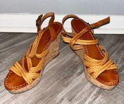 Tan Strappy Platform Wedge High Heel Sandals Size 8
