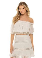 Elan Crochet Off The Shoulder Crop Top in White Peasant Cottage Core sz. XL