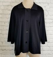 Misook Knit Cardigan Jacket Small Womens Petite Tunic Button Down 3/4 Sleeve Blk