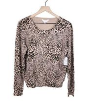 NEW Time and Tru Button Front Cardigan Sweater Leopard Print Women's Size Large