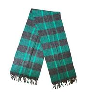 Vintage Green and Gray Lambswool  Plaid Scarf