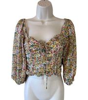 EUC Lush Smocked Back Floral Crop Top S