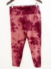 SAGE Maroon Tie Dye Print High Waisted Cropped 7/8 Length Leggings Size XL