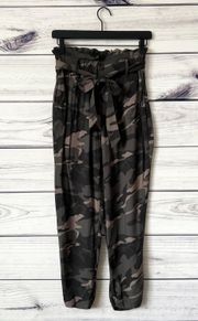 Green & Tan Camo High Waist Paperbag Pants