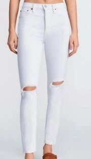 Re/Done 90S High Rise Ankle Crop Jeans White Destroy