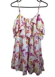 Caramela Dress Large Cold Shoulder Abstract Floral Fit and Flare Polyester Pink