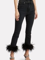 VERONICA BEARD
Kareena Feather-Trimmed Skinny Jeans