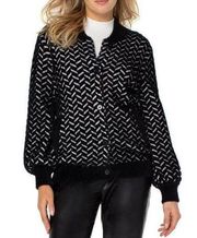 Liverpool Super Soft Button Front Sweater “Bomber” Cardigan Black Herringbone XS