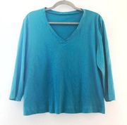 CP Shades Tee Teal Blue V Neck 3/4 Sleeves Top Sz M/L (See Measurements) EUC