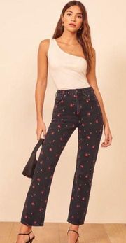 Jeans Rose Embroidered Floral Washed Black 23 GUC