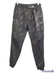 Koral black camo print pants attached adjustable belt nwot