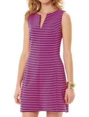 Lilly Pulitzer Brielle Pink Ottoman Stripe Stretch Fit and Flare Dress Small