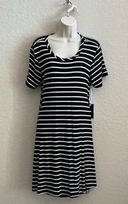 NWT Market & Spruce Striped T Shirt Dress Short Sleeve Black White Women’s Large